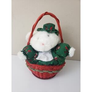 Vintage 1990 IBTT International Bon Ton Toys Teddy Bear in Basket Holiday